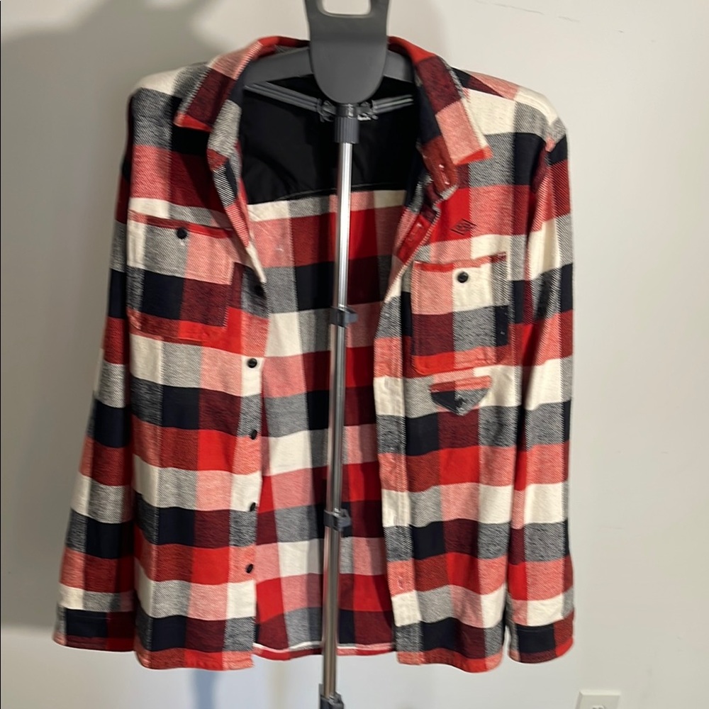 10 Deep Red and Black Plaid Button-Up Flannel Shirt.